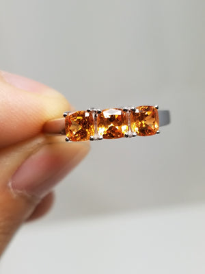 New! 14k White Gold Natural Garnet Three Stone Ring