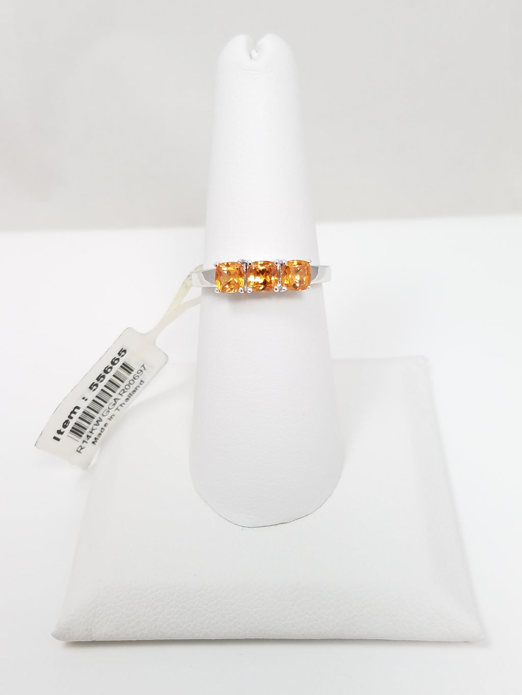 New! 14k White Gold Natural Garnet Three Stone Ring