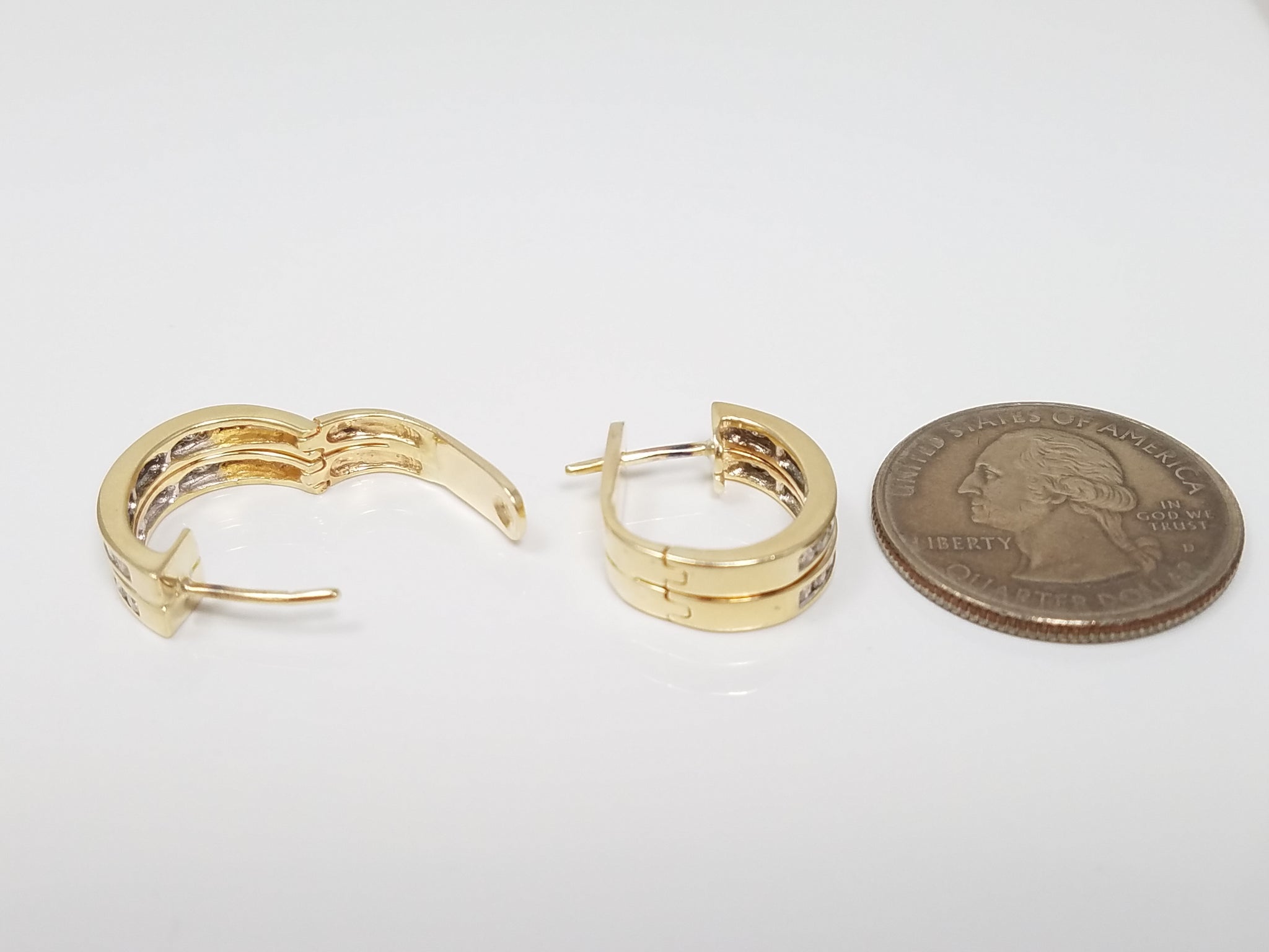 Gleaming 14k Yellow Gold Natural Diamond Double Row Hoop Earrings
