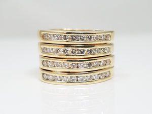 Gleaming 14k Yellow Gold Natural Diamond Double Row Hoop Earrings