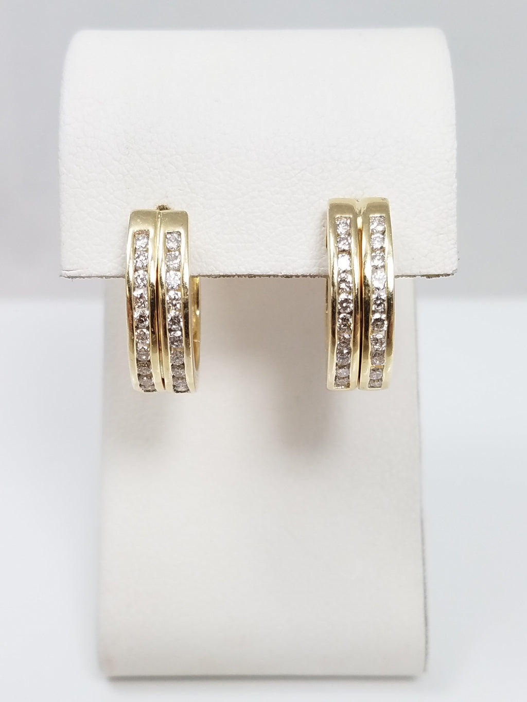 Gleaming 14k Yellow Gold Natural Diamond Double Row Hoop Earrings