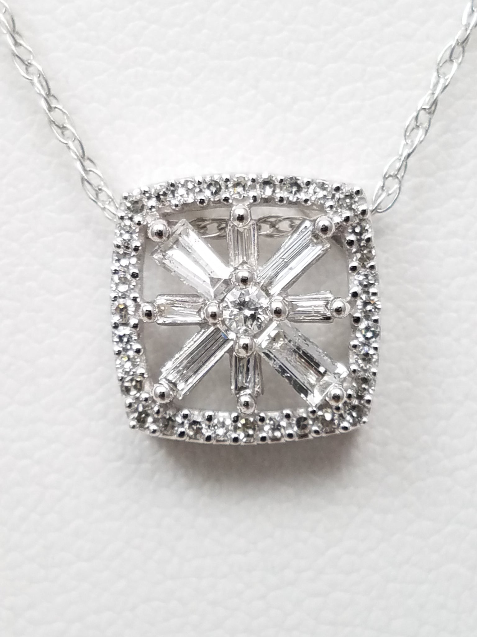 Sparkling Natural Diamond Square Pendant Necklace in 14k White Gold