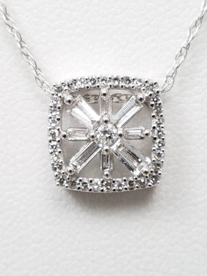 Sparkling Natural Diamond Square Pendant Necklace in 14k White Gold