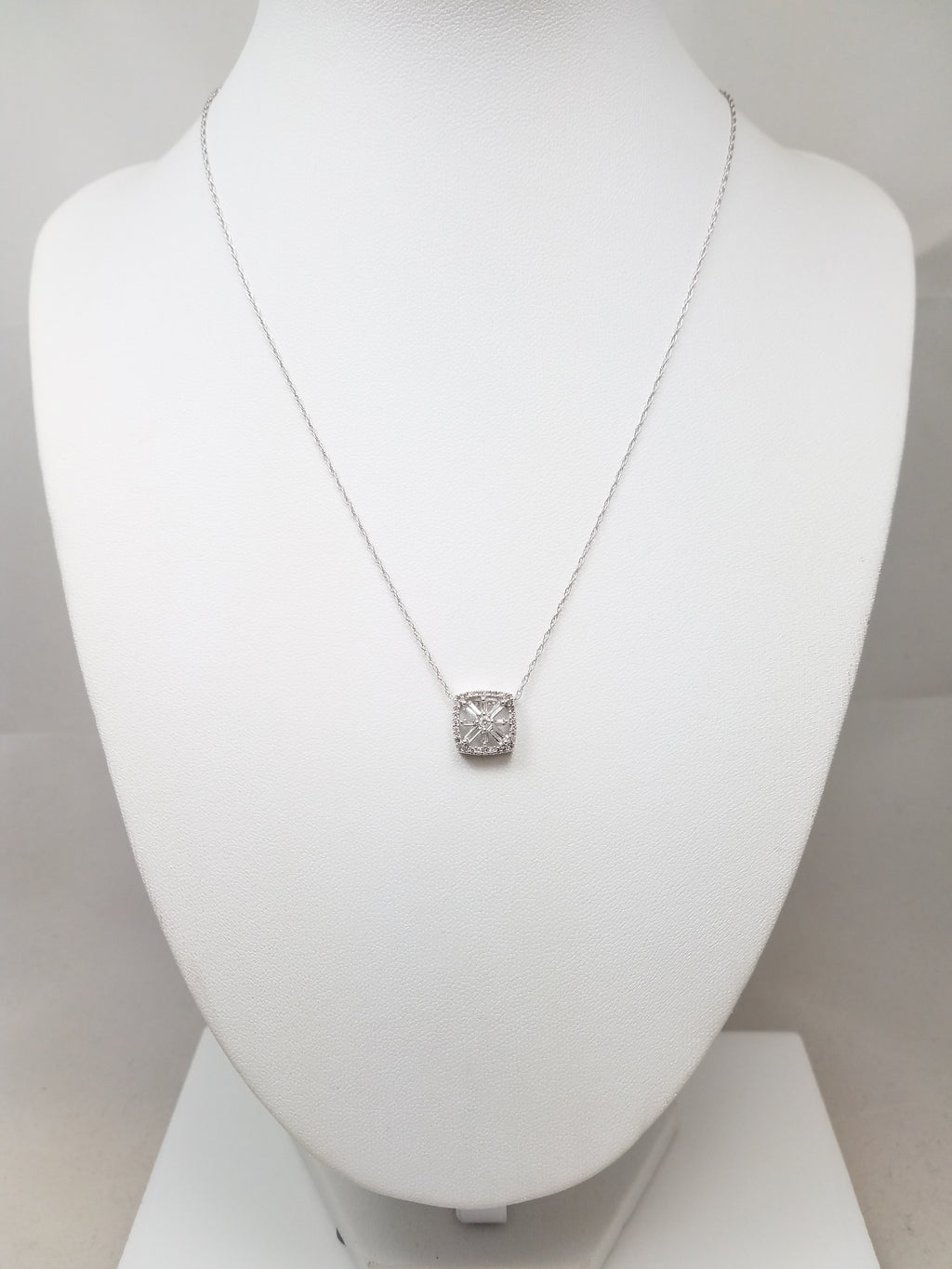 Sparkling Natural Diamond Square Pendant Necklace in 14k White Gold