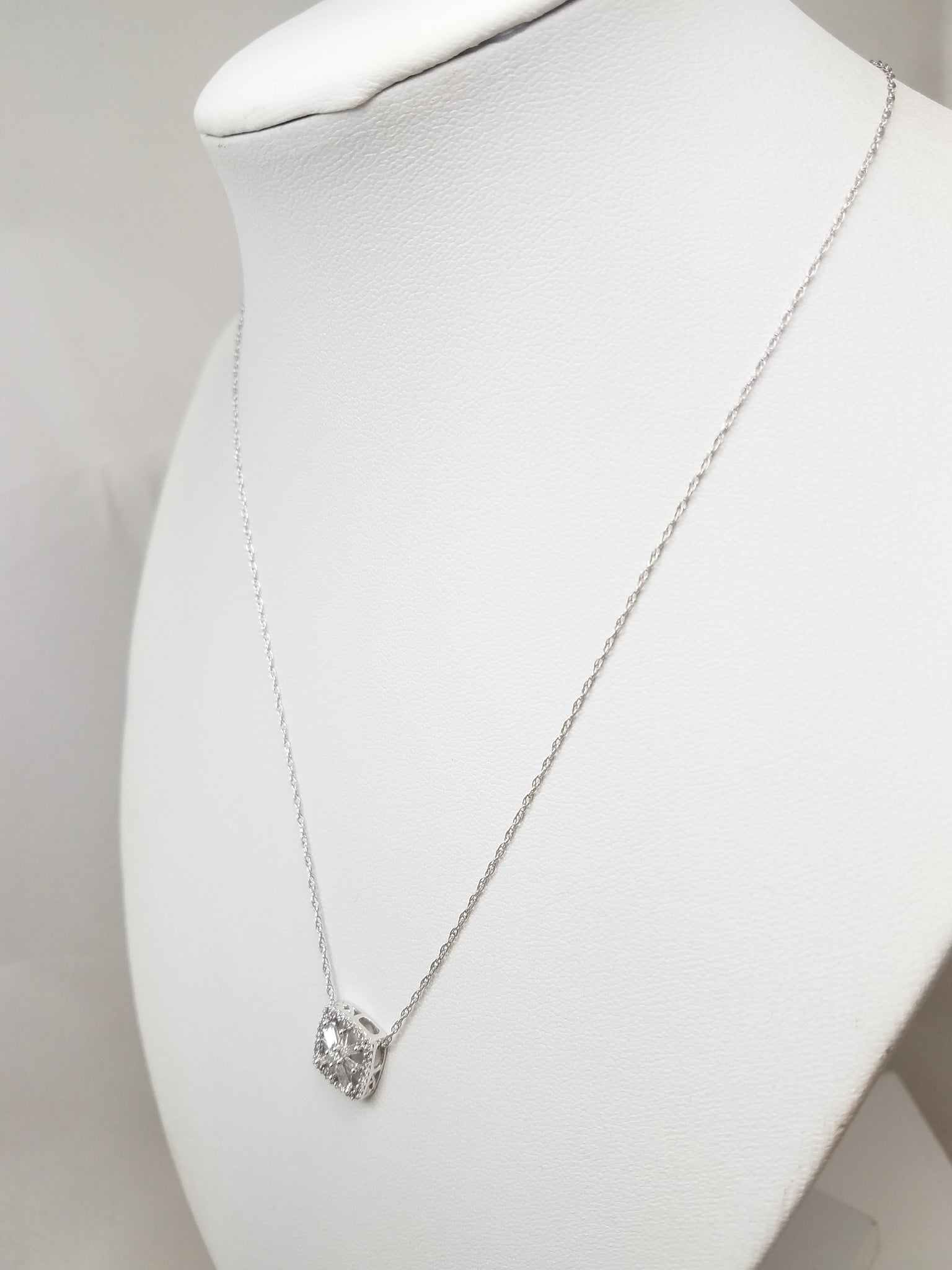 Sparkling Natural Diamond Square Pendant Necklace in 14k White Gold