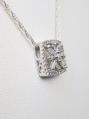 Sparkling Natural Diamond Square Pendant Necklace in 14k White Gold