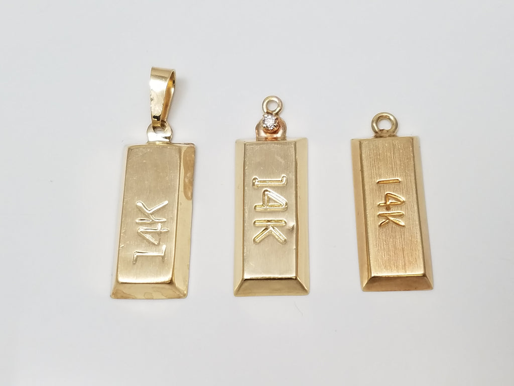 Three Vintage 14k Yellow Gold Ingot Pendants