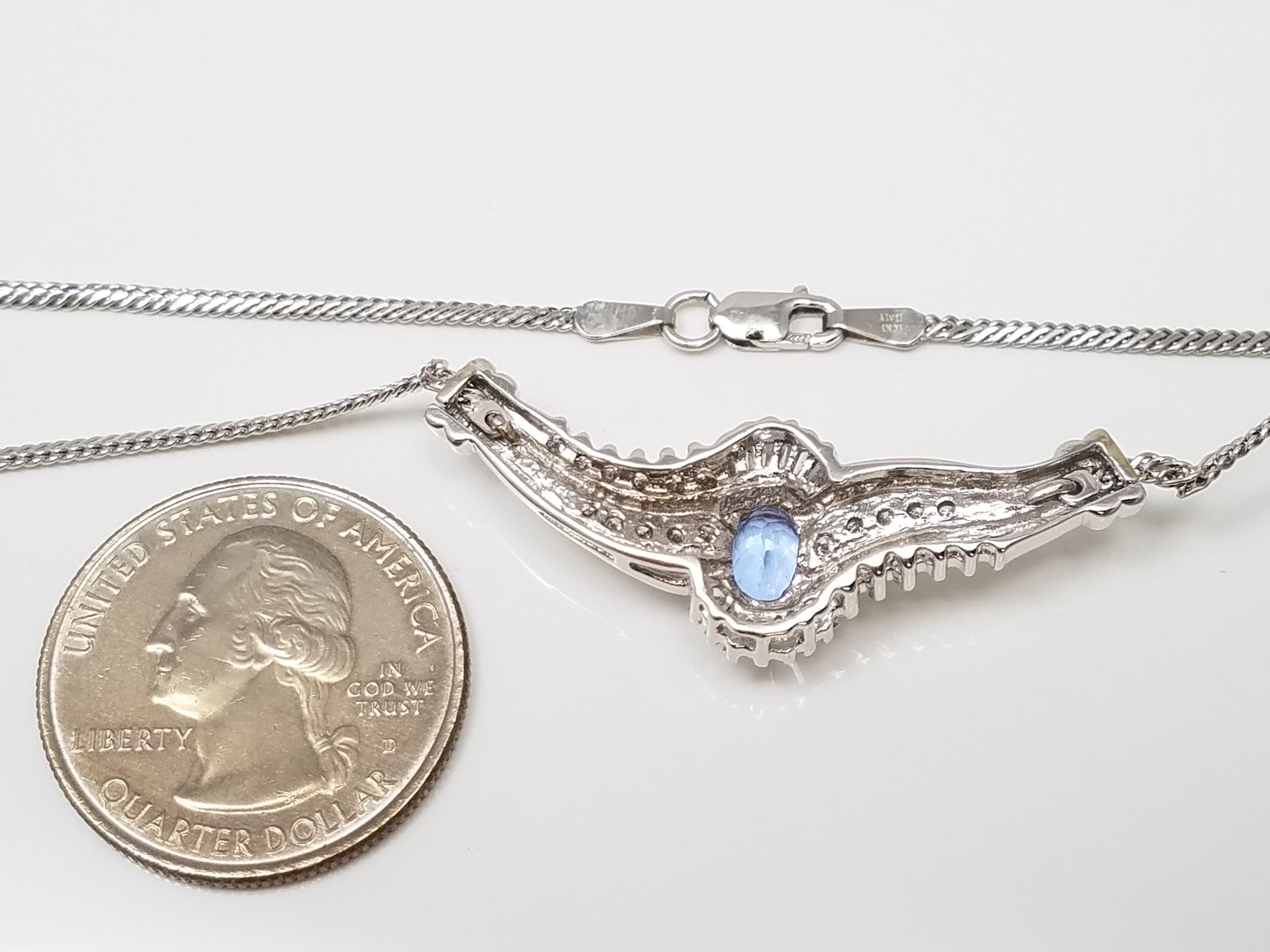 Spectacular 14k White Gold Natural Tanzanite Diamond Pendant