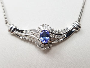 Spectacular 14k White Gold Natural Tanzanite Diamond Pendant