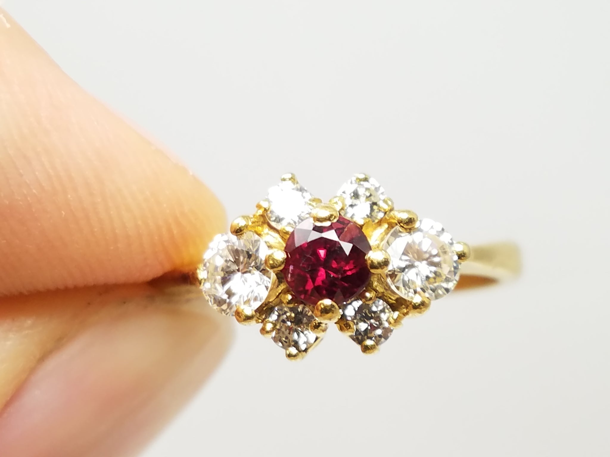 Petite Natural Ruby + .50ctw Natural Diamond 18k Yellow Gold Ring