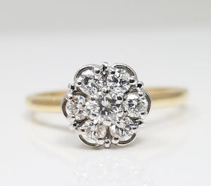Natural Diamond Flower Cluster Ring in 14k Two-Tone Gold