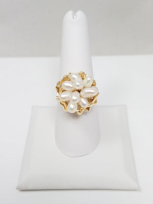 Grand Vintage 14k Yellow Gold Pearl Cluster Ring