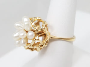 Grand Vintage 14k Yellow Gold Pearl Cluster Ring
