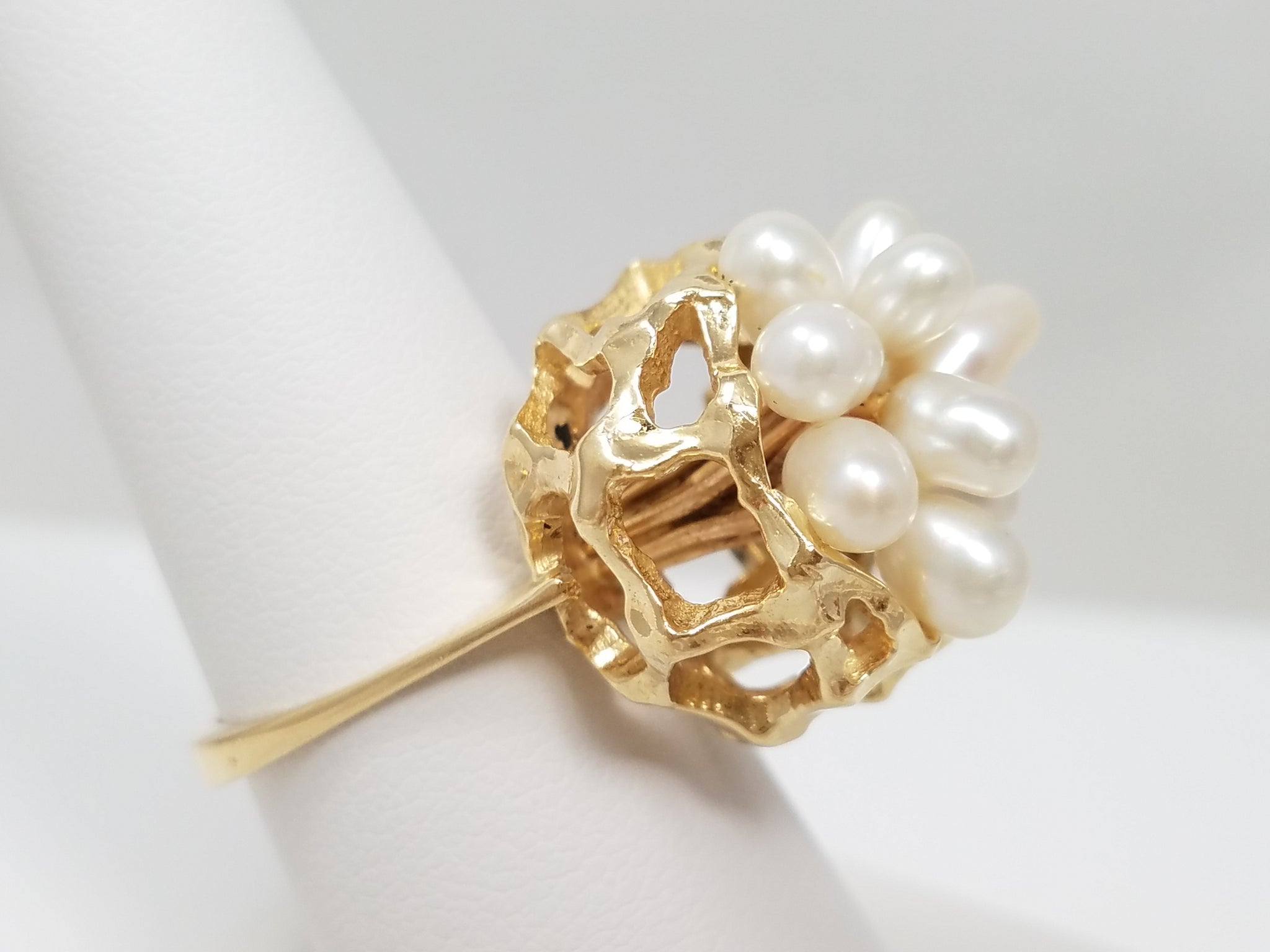 Grand Vintage 14k Yellow Gold Pearl Cluster Ring