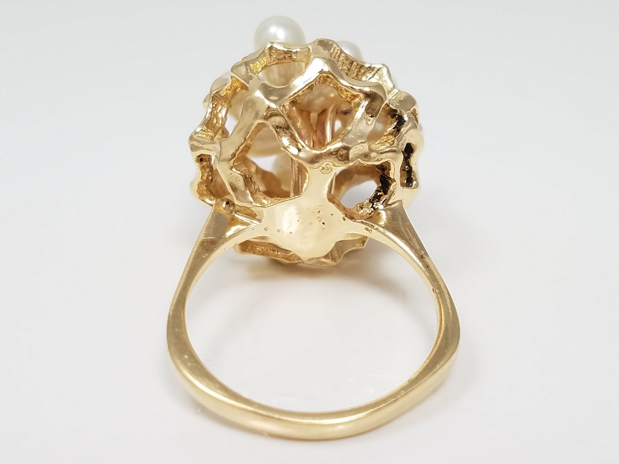 Grand Vintage 14k Yellow Gold Pearl Cluster Ring