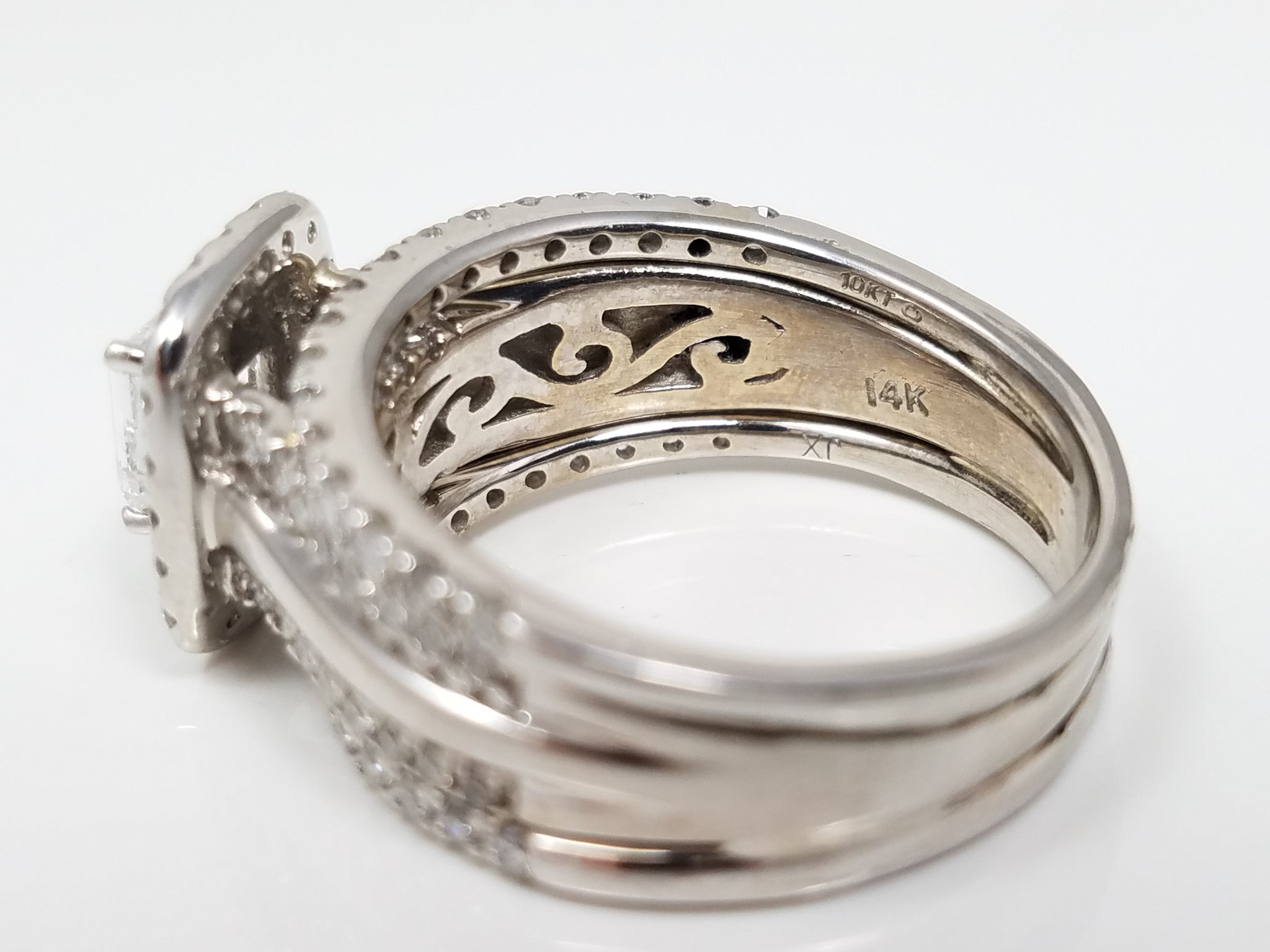 Exquisite 10k & 14k White Gold Natural Diamond Engagement Ring Set