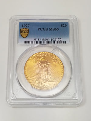 Gorgeous Certified 1927 US Saint Gaudens $20 Gold Coin MS-65