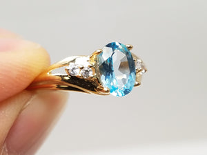 Pretty Natural Blue Topaz & CZ 10k Yellow Gold Ring