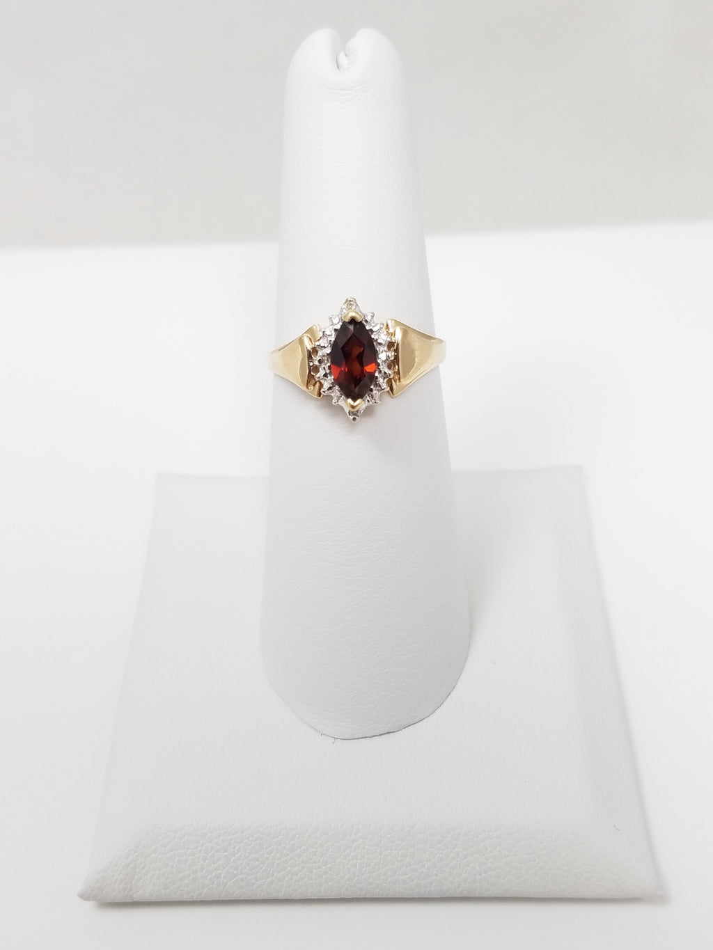 Fiery Natural Garnet + Diamond Halo Ring in 10k Yellow Gold