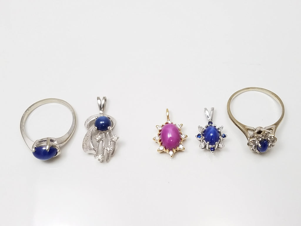 1960-1970's 10k/14k Gold Synthetic Star Sapphire Natural Diamond Jewelry Lot