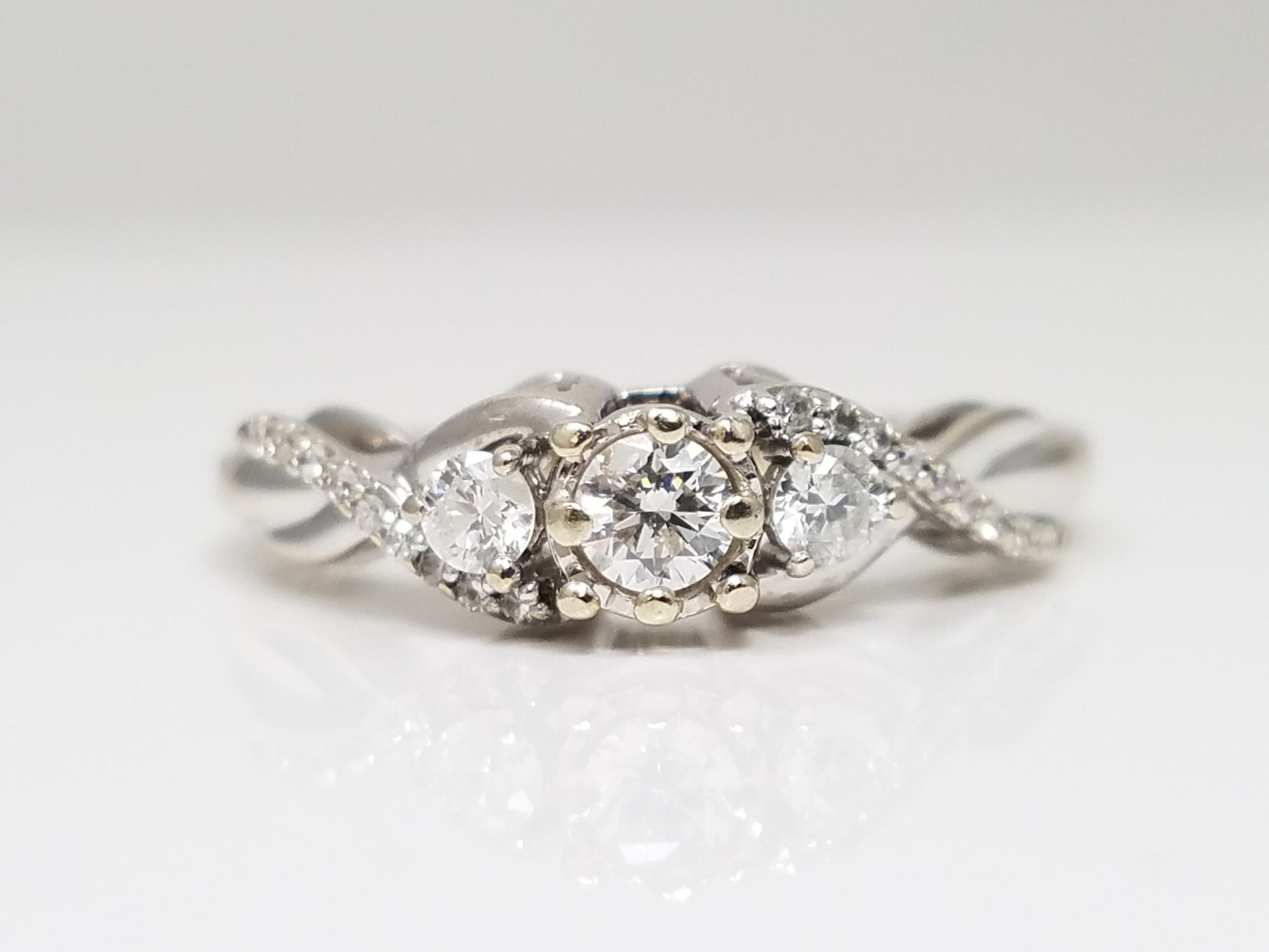 Petite 10k White Gold Natural Diamond Engagement Ring