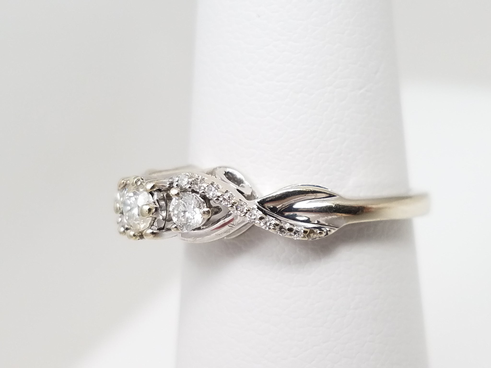 Petite 10k White Gold Natural Diamond Engagement Ring