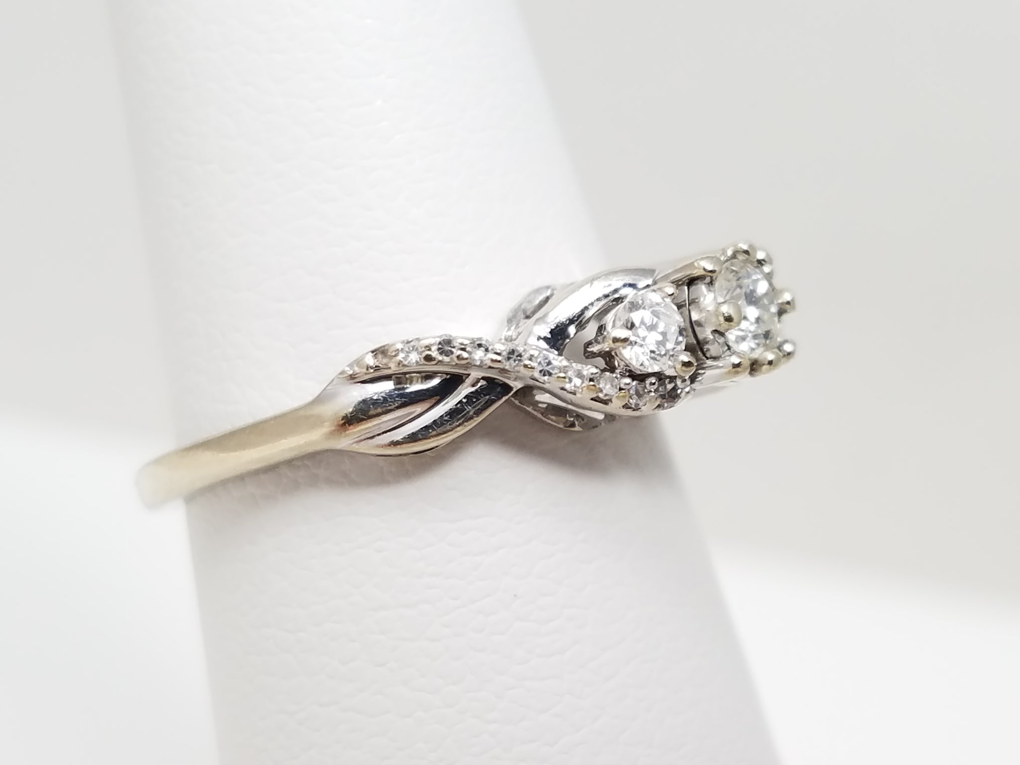 Petite 10k White Gold Natural Diamond Engagement Ring