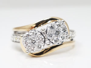 Fashionable 14k Two Tone Gold Natural Diamond Bypass Flower Ring