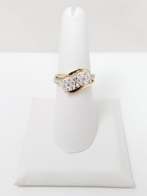 Fashionable 14k Two Tone Gold Natural Diamond Bypass Flower Ring