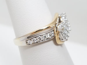 Fashionable 14k Two Tone Gold Natural Diamond Bypass Flower Ring