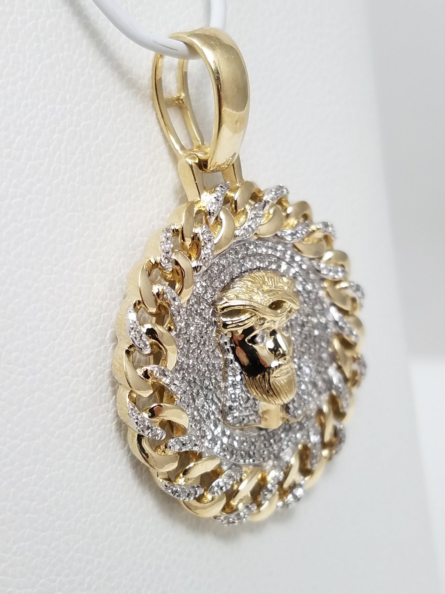 Divine 10k Two Tone Gold Natural Diamond Jesus Pendant