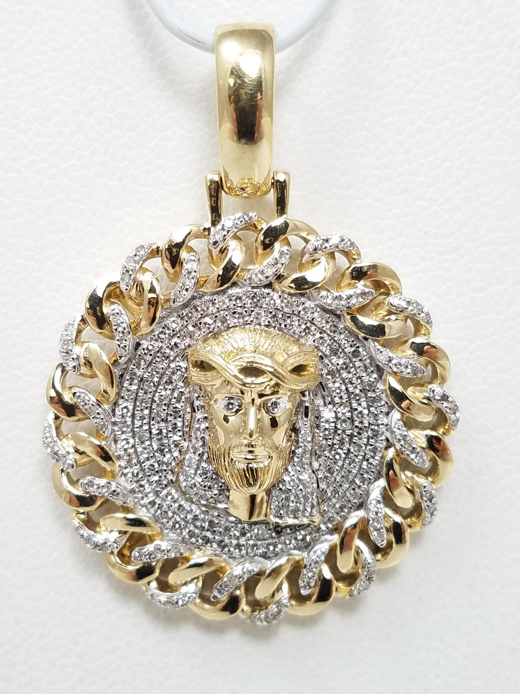 Divine 10k Two Tone Gold Natural Diamond Jesus Pendant