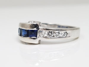 Fashionable 14k White Gold Natural Sapphire Diamond Ring Band