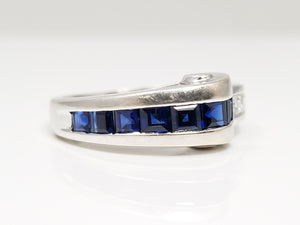 Fashionable 14k White Gold Natural Sapphire Diamond Ring Band