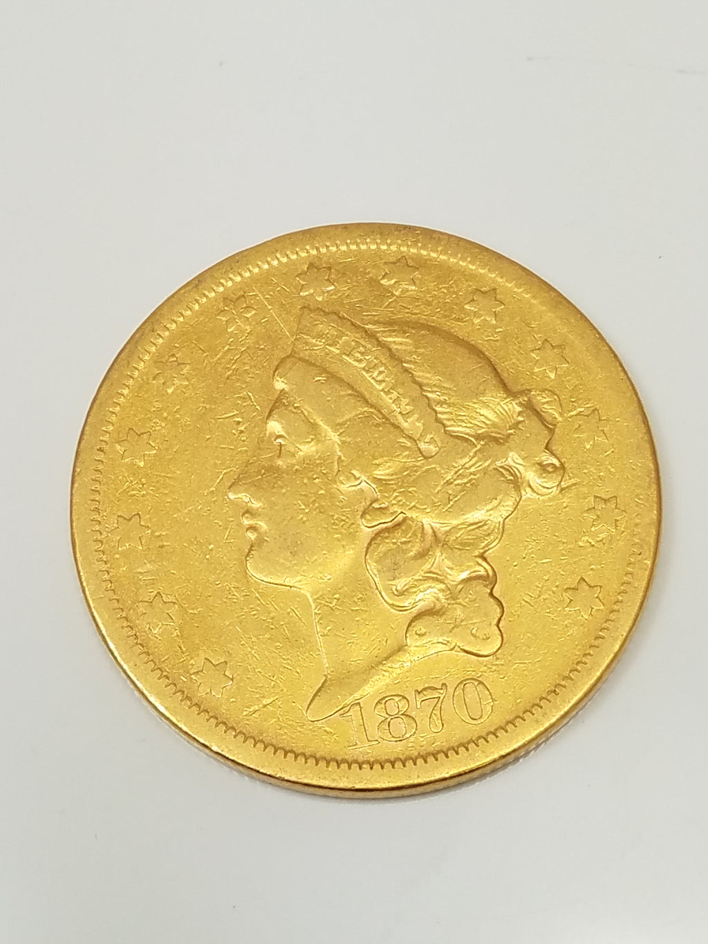 Rare US 1870-S Civil War Era $20 Liberty Head Gold Coin