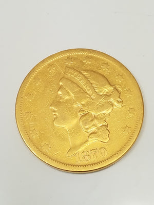 Rare US 1870-S Civil War Era $20 Liberty Head Gold Coin