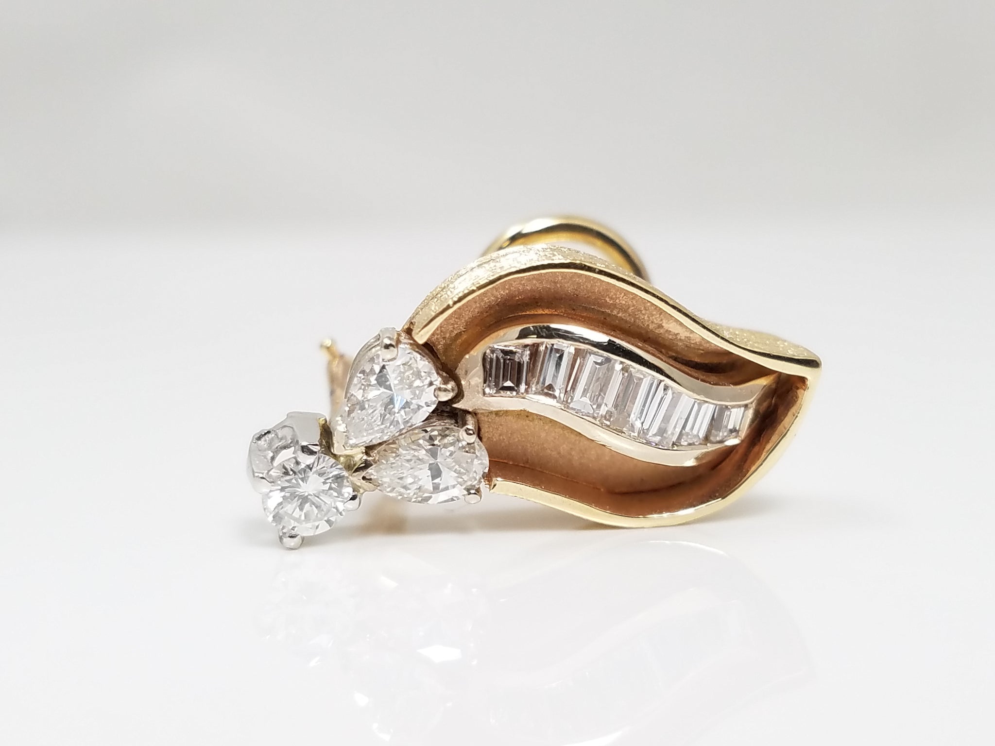 Attractive Vintage 14k Two Tone Gold 1ctw Natural Diamond Custom Earrings