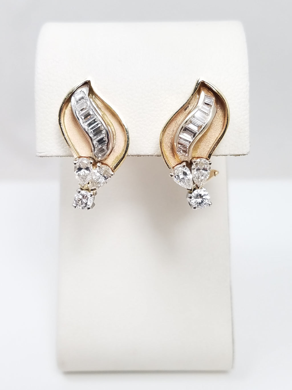 Attractive Vintage 14k Two Tone Gold 1ctw Natural Diamond Custom Earrings