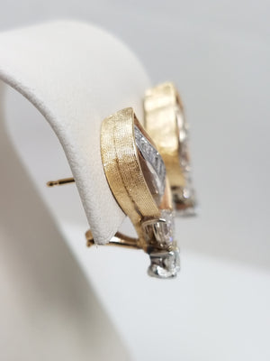 Attractive Vintage 14k Two Tone Gold 1ctw Natural Diamond Custom Earrings