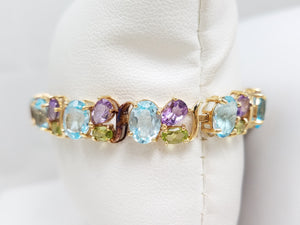 Unique 7.25" 14k Yellow Gold Natural Blue Topaz Amethyst Peridot Custom Bracelet