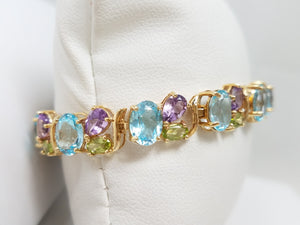 Unique 7.25" 14k Yellow Gold Natural Blue Topaz Amethyst Peridot Custom Bracelet