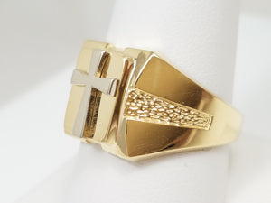 Men's 14k Two Tone Gold Cross Ring