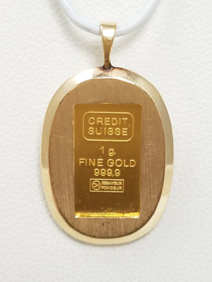 Fine .999 1 Gram Gold Bar 14k Gold Pendant