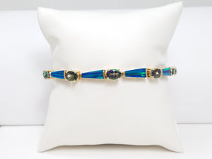 Colorful 7" 14k Yellow Gold Natural Mystic Topaz Lab Created Opal Bracelet