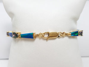 Colorful 7" 14k Yellow Gold Natural Mystic Topaz Lab Created Opal Bracelet