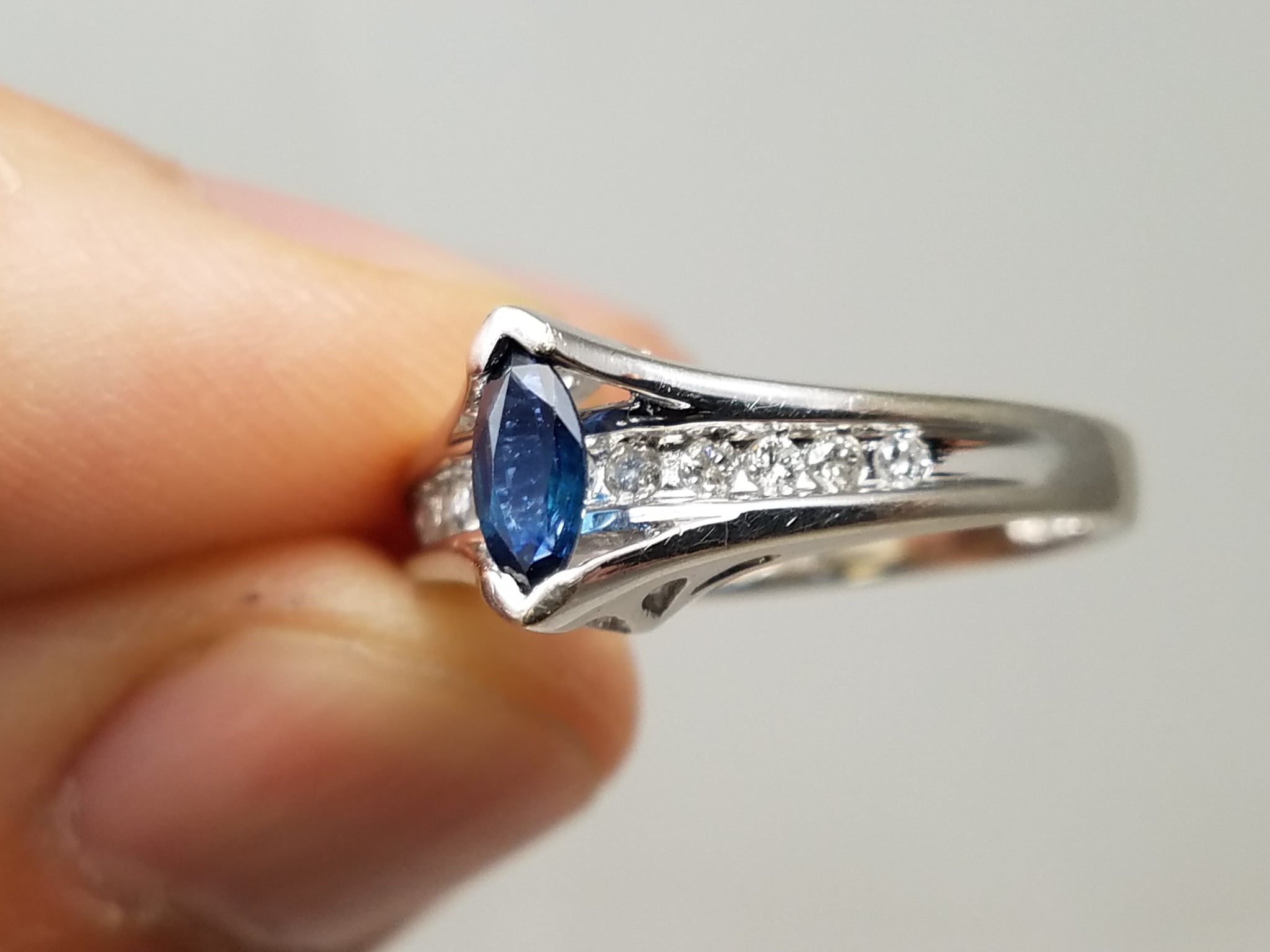 Natural Sapphire + Diamond 10k White Gold Ring