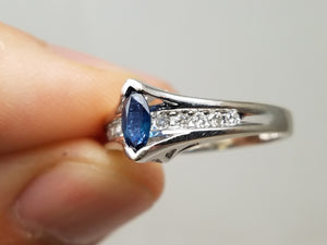 Natural Sapphire + Diamond 10k White Gold Ring