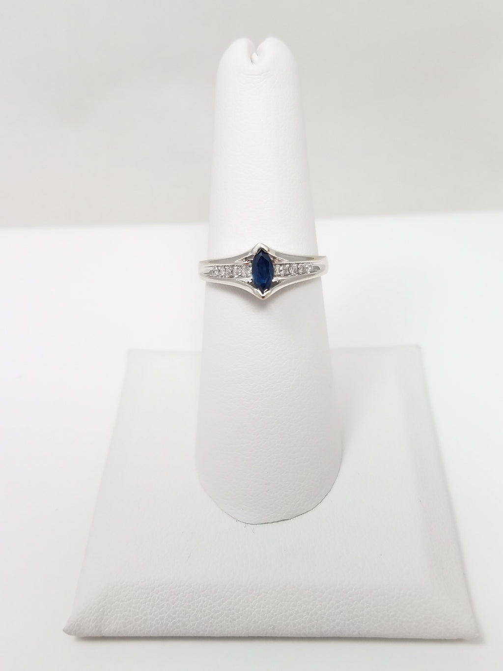 Natural Sapphire + Diamond 10k White Gold Ring