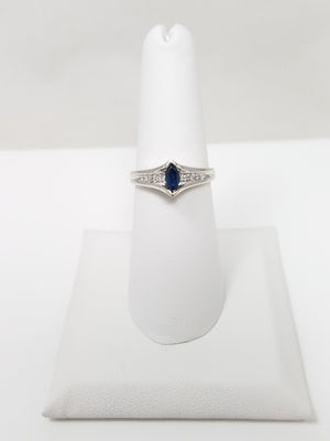 Natural Sapphire + Diamond 10k White Gold Ring
