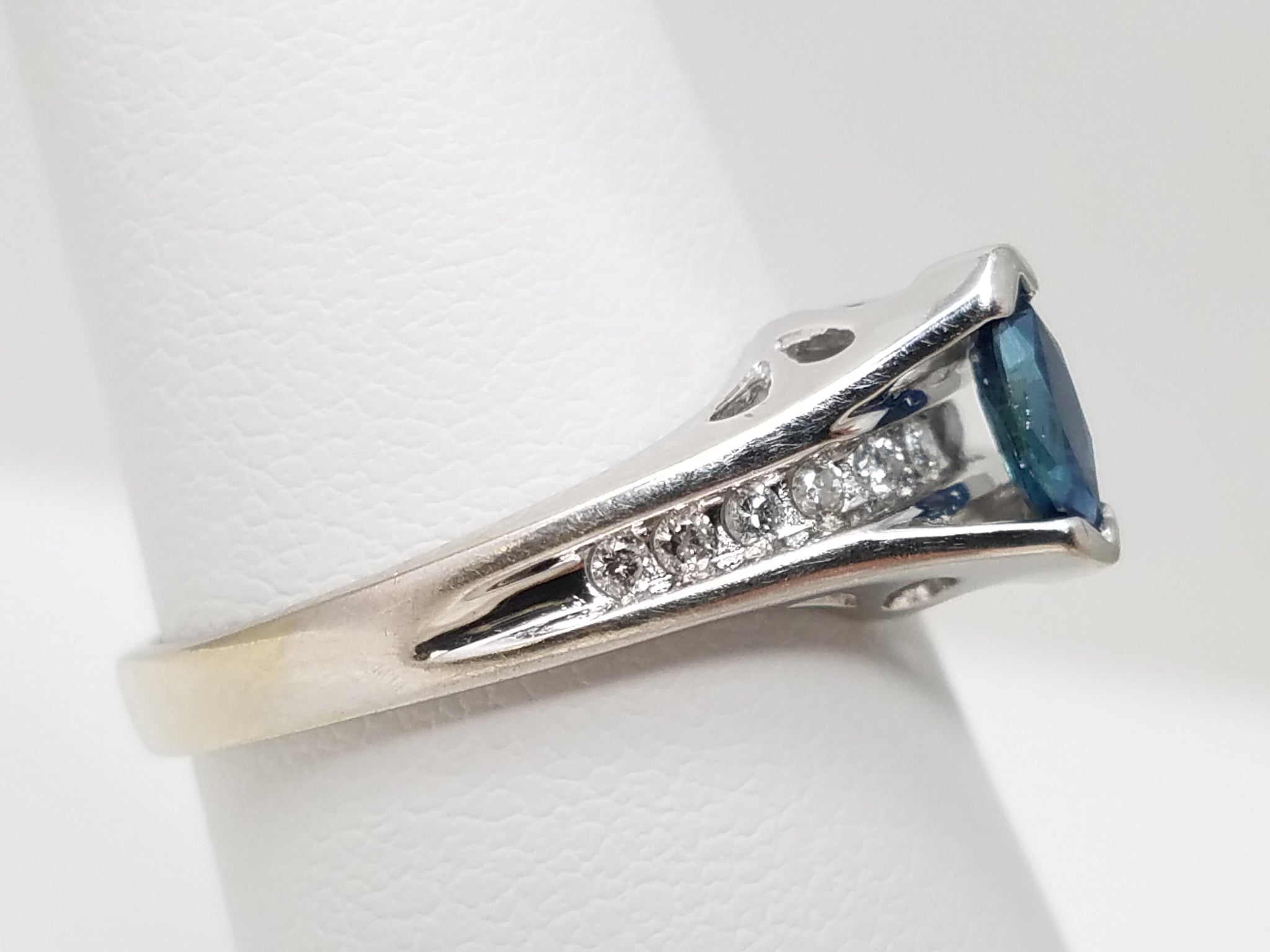 Natural Sapphire + Diamond 10k White Gold Ring